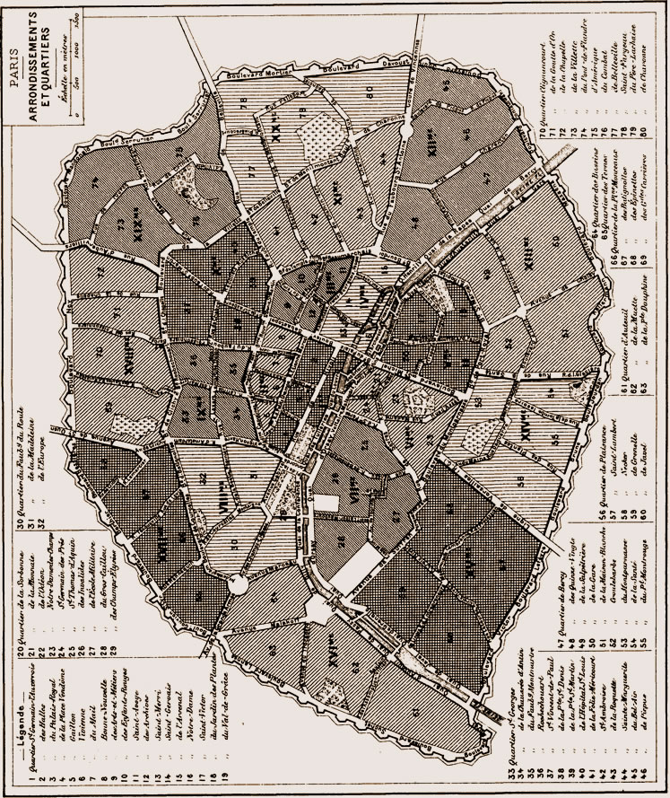 Paris divisé en arrondissements et en quartiers